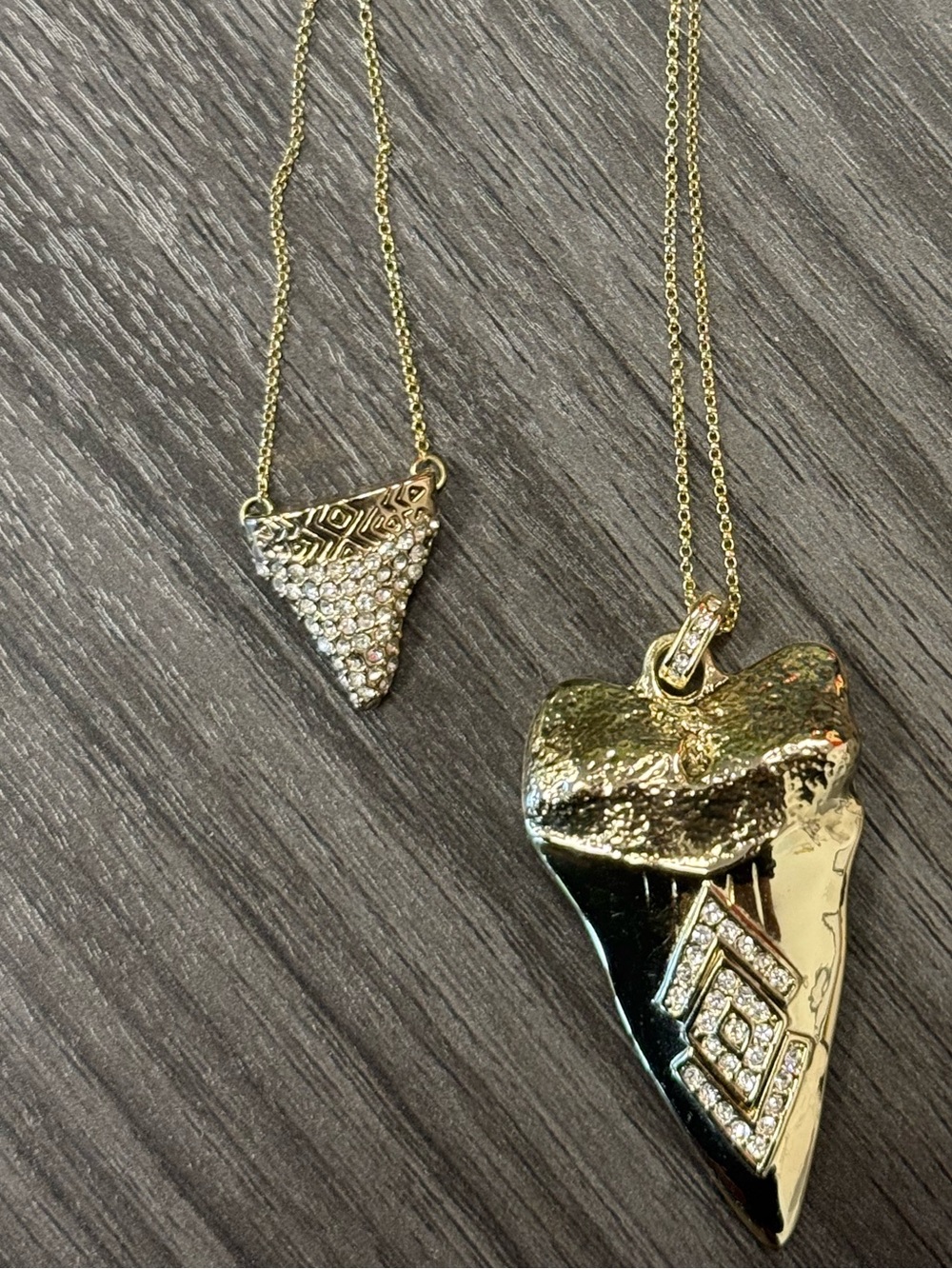 House of Harlow 1960 - Small and Large Gold Tone Sharks Tooth Pendant necklaces